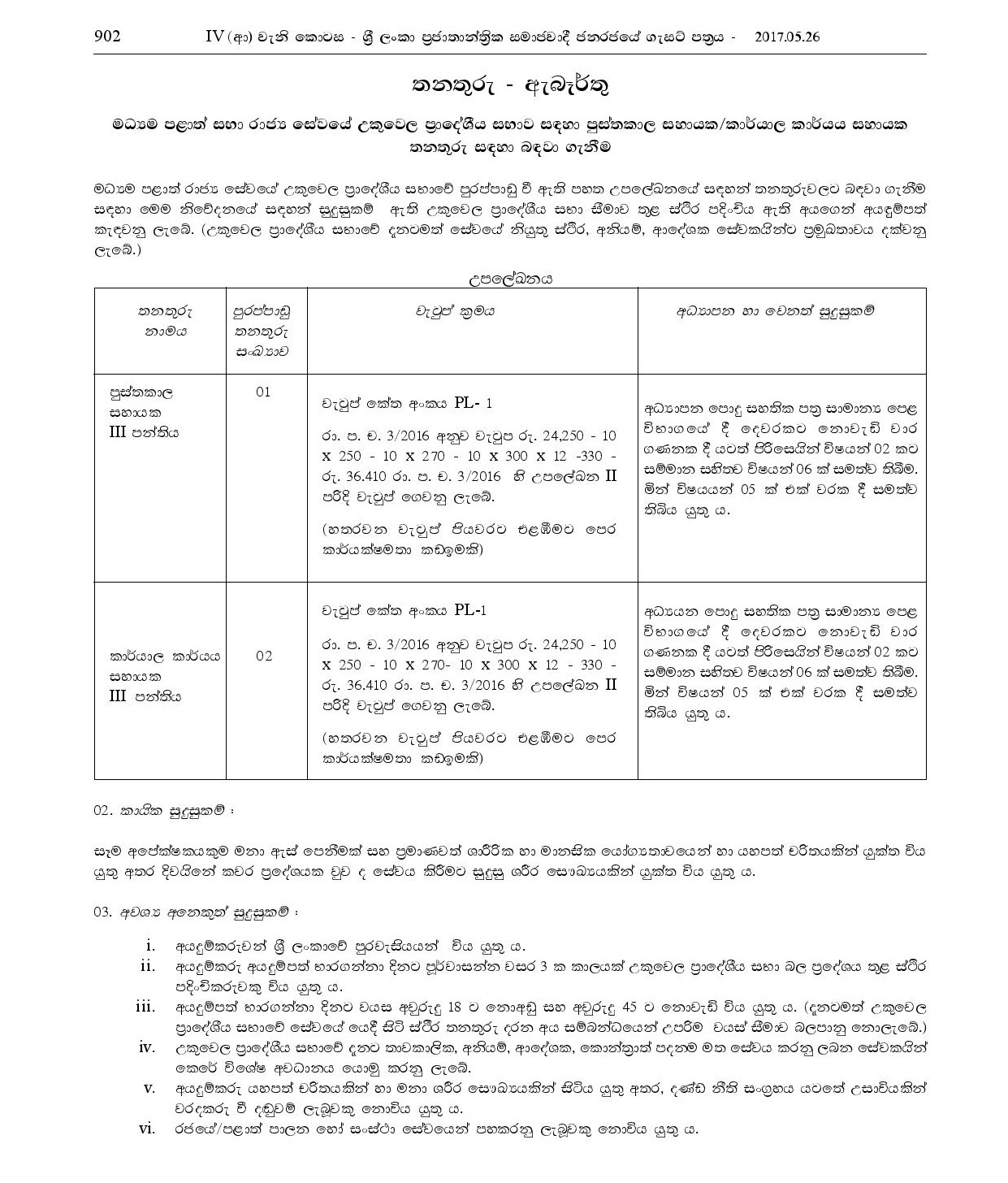 Library Assistant, Office Employees Service - Ukuwela Pradeshiya Sabha - Central Provincial Public Service